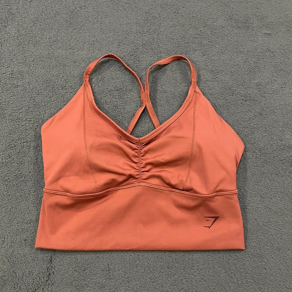 Gymshark Ruched Terracotta Orange Strappy Longline Sports Bra Women's Size XS